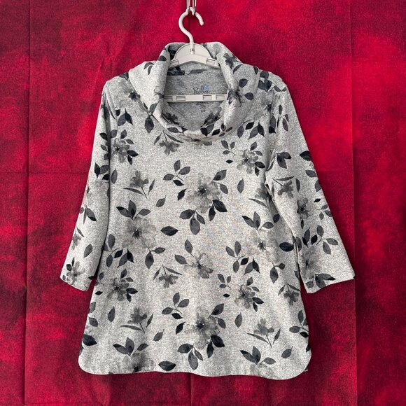 CROFT & BARROW WOMEN'S GRAYFLORAL COWL NECK PULLOVE SWEATER, MEDIUM, 3/4 SLEEVE - Picture 5 of 9
